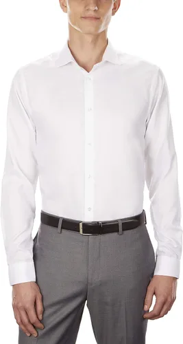 Vista 2 de Calvin Klein Camisa de vestir para hombre, ajuste delgado, sin planchar, con puños franceses sólidos