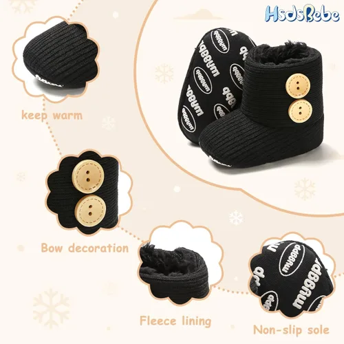 Vista 5 de HsdsBebe Botas de nieve para bebés, niños y niñas, con botones de primera calidad, antideslizantes, suela suave, zapatos de cuna cálidos