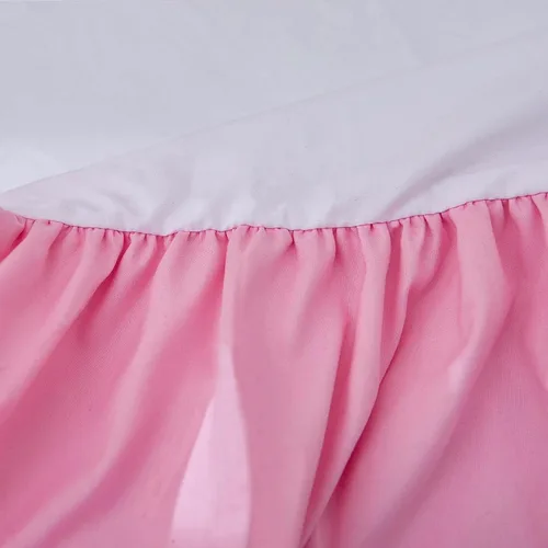 Vista 5 de JSD Falda de cama rosa para cuna de 14 pulgadas, caída profunda, con volantes de doble capa, de microfibra, para guardería, para bebés y niñas Rosa