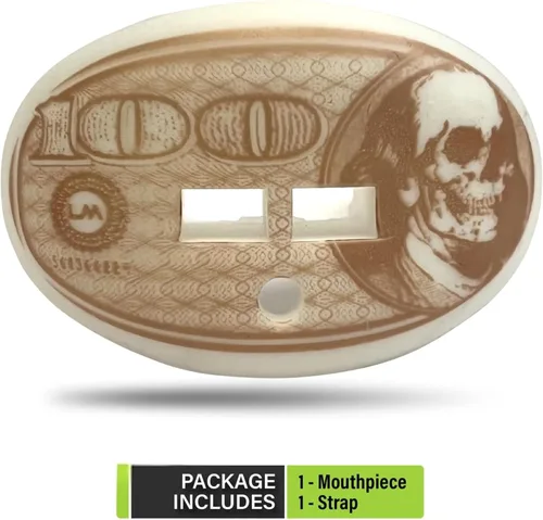Vista 5 de Loudmouth Money - Protector bucal de fútbol con correa desmontable (blanco/dorado)