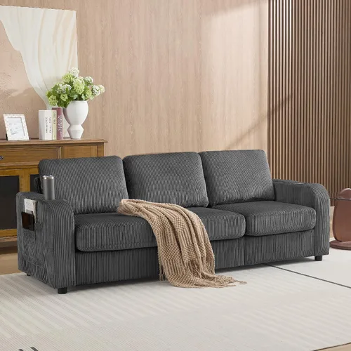 Vista 7 de Sofá de 3 Plazas Extragrande de 87.4", Sofá Tapizado para Sala de Estar, Loveseat Moderno de Asiento Profundo y Cómodo con Portavasos, Sofá Loveseat