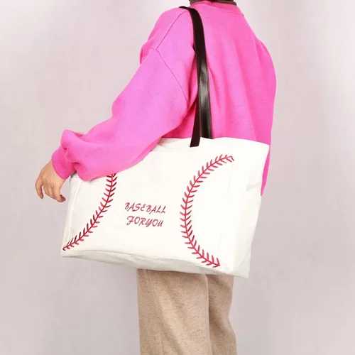Vista 8 de Bolsas de béisbol para mujer, bolsas de lona gruesa con bolsillos, artículos esenciales deportivos para mamá, accesorios para el día del juego