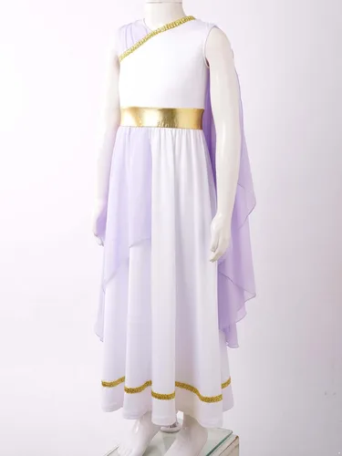 Vista 3 de Disfraz griego para niñas, vestido romano de la antigua Grecia Toga, vestido de princesa Roma, nobleza, cosplay, disfraz de fantasía