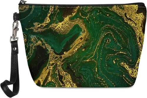 Vista 26 de Howilath Abstract Art Cat Cosmetic Pouch for Women PU Leather Toiletry Storage Bag Trapezoid Makeup Bags with Wrist Strap