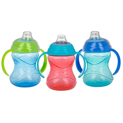 Vista 8 de Nuby Taza de agarre N' Sip de 3 piezas sin derrames con boquilla flexible suave, 2 asas con función Clik It Lock, neutro, 10 onzas