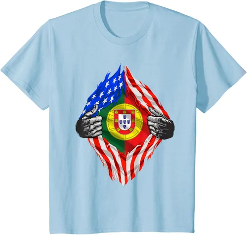 Vista 12 de Camiseta de bandera de Estados Unidos con diseño de raíces portuguesas, Negro, S