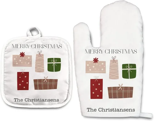 Vista 35 de Angela's Kitchen - Juego de guantes de horno personalizados y soporte para ollas Regalos de cocina personalizados Inauguración de la casa
