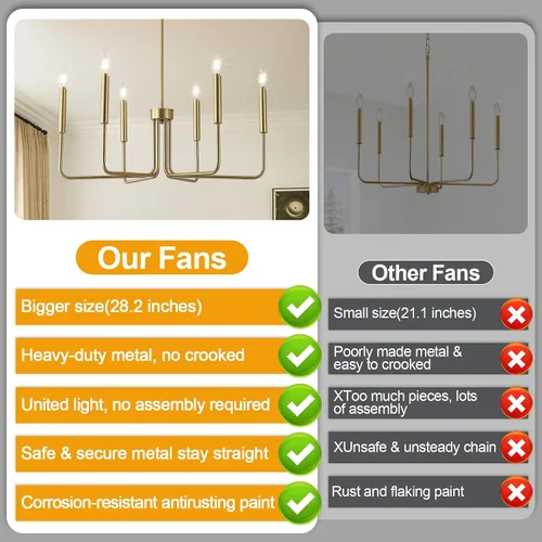 Vista 2 de Candelabro de oro cepillado para comedor, 6 luces de comedor, lámparas colgantes de estilo moderno industrial, dormitorios, vestíbulos, pasillos