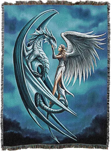 Vista 14 de Pure Country Weavers Anne Stokes - Manta de belleza de dragón de la colección Age of Dragons – Manta de fantasía para regalo tejida de algodón