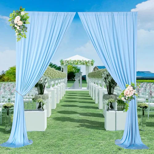 Vista 3 de Cortinas de fondo azul bebé de 10 x 9 pies sin arrugas para fiestas, cortinas de tela gruesa para fotos, para bodas, cumpleaños, baby shower