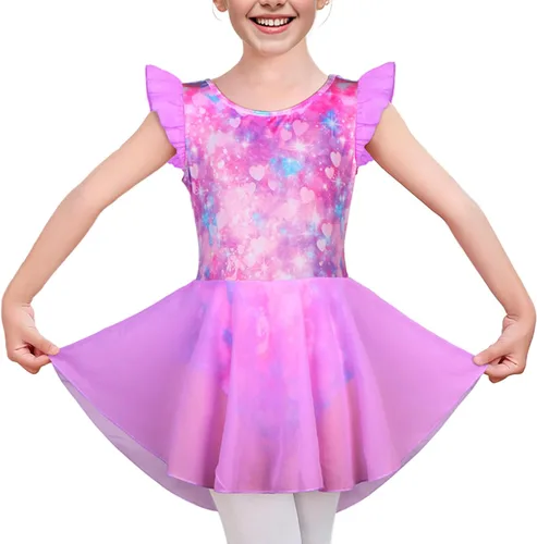 Vista 13 de iLover Vestido de leotardo clásico con tutú y mangas con volantes para niñas, para danza, gimnasia y ballet Negro