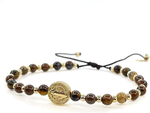 Vista 37 de St Benedict Coin and Natural Round Red Coral Beads Adjustable Bracelet for Women
