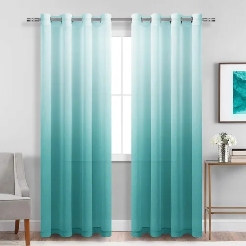Vista 19 de DWCN Cortinas Transparentes Ombré - Cortinas de Lino Sintético con Gradiente Semi Voile con Ojales en la Parte Superior para Dormitorio y Sala