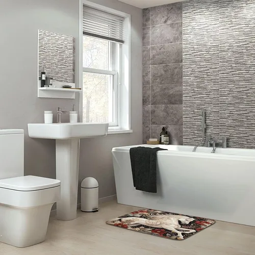 Vista 7 de Alfombra de baño de flores de caballo blanco, regalos de caballo para niñas, alfombra de baño de terciopelo antideslizante, tapete de ducha de felpa