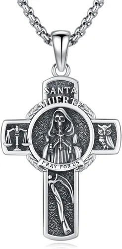 Vista 45 de 925 Sterling Silver Patron Saint Amulet Necklace for Men Women plateado
