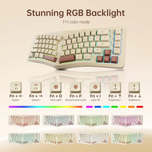 Vista 5 de 7KEYS Teclado ergonómico con cable, mini teclado compacto dividido de 69 teclas, retroiluminación RGB de 14+, cable USB tipo C desmontable
