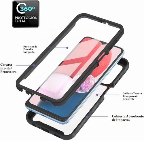 Vista 3 de Funda para Samsung Galaxy A13 LTE 4G, Samsung A13 LTE Funda para teléfono con protector de pantalla integrado, cubierta trasera delgada transparente