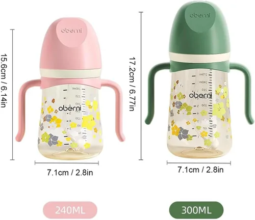 Vista 2 de Oberni Vaso para bebés de 8.1 fl oz/8 onzas, botella de agua para niños pequeños con boquilla con válvula antiderrames durante más de 6 meses verde