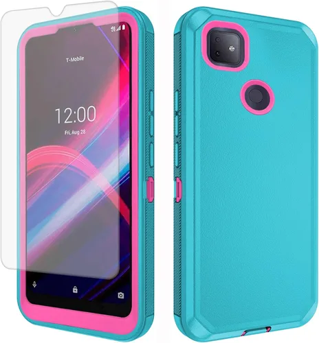 Vista 9 de Asuwish Funda para teléfono T-Mobile Revvl 4 Plus con protector de pantalla de vidrio templado y cubierta de celda híbrida a prueba de golpes, Negro