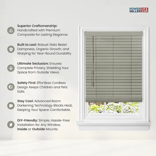 Vista 5 de PowerSellerUSA Persianas sin cordones, privacidad y oscurecimiento de la habitación, mini persiana de madera sintética de 2 pulgadas, tratamiento