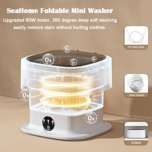 Vista 2 de Mini lavadora plegable mejorada, lavadora portátil de 10 L, 3 modos de limpieza profunda, mini lavadora media automática para ropa