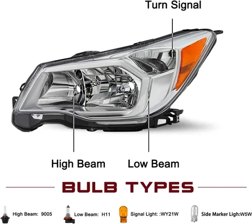 Vista 2 de JSBOYAT Reemplazo del conjunto de faros halógenos para Subaru Forester 2014-2016, carcasa cromada, reflector ámbar, lado izquierdo del conductor