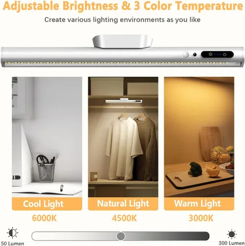 Vista 2 de Barra de luz LED con sensor de movimiento Hapfish para interiores, iluminación debajo del gabinete inalámbrica Luces De Tira De Pared Con Batería