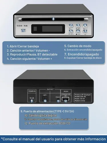 Vista 6 de Reproductor de CD de alta fidelidad para el hogar, extractor de CD, reproductor de CD Bluetooth para automóvil con extracción USB, Rip CD a USB