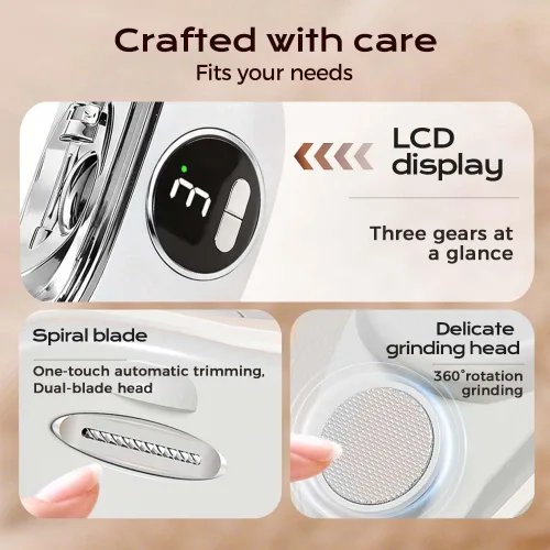 Vista 4 de Cortaúñas eléctrico automático, recortador de uñas eléctrico 3 en 1 con luz LED, diseño mejorado de doble hoja, molinillo de uñas eléctrico