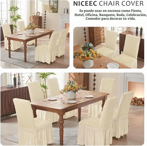 Vista 6 de NICEEC - Juego de 2 fundas para sillas de comedor Beige