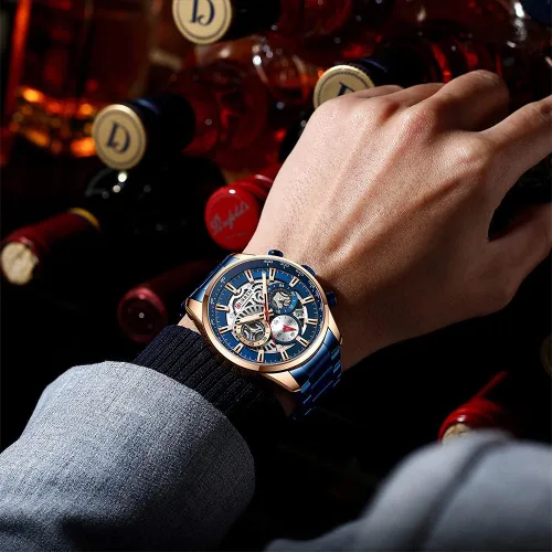 Vista 6 de FANMIS Relojes de lujo para hombre, reloj de pulsera analógico de cuarzo de acero inoxidable impermeable