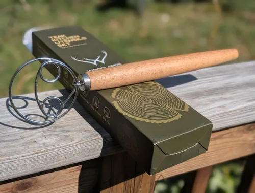 Vista 6 de Gancho de batidor de masa danesa de 13 pulgadas con mango largo de madera - Batidor de masa esencial, batidor de pan y batidor de masa danesa