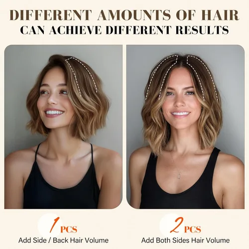 Vista 7 de S-noilite Extensiones de cabello corto con broches, 100% cabello humano real, 2 clips, extensiones con clip para mujeres con cabello delgado, añade