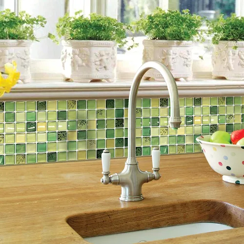 Vista 9 de Adhesivos decorativos para azulejos, lámina de azulejos ignífugos para salpicaduras en muro (verde) (10, 5.28 x 14.8 pulgadas)