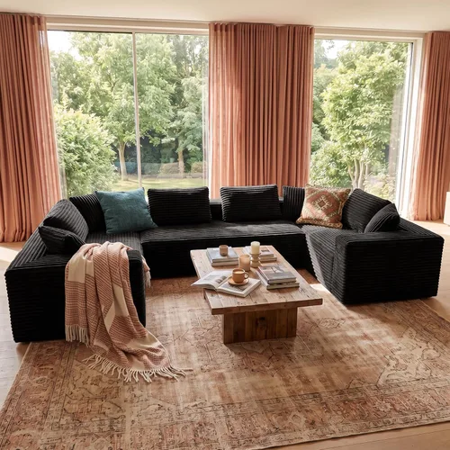 Vista 27 de sofás deshuesados en forma de U de 130", negro modular del sofá seccional