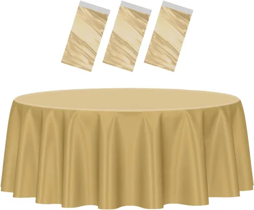 Vista 34 de HEIPINIUYE - Paquete de 2 manteles redondos de 84 pulgadas de plástico beige, manteles de mesa impermeables desechables para redondas, ideales