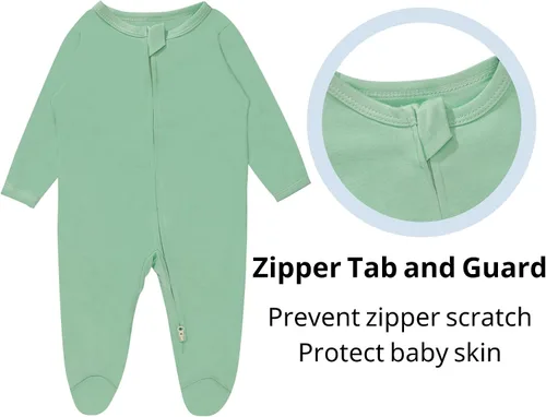 Vista 3 de Pijama de rayón de bambú con pies para bebé, de una pieza, manga larga, con cremallera de 2 vías, para niños y niñas
