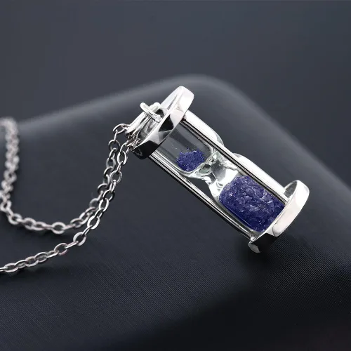 Vista 2 de Gem Stone King Colgante de reloj de arena de plata de ley 925 con cadena de polvo de piedras preciosas de 0,75 quilates de 18 pulgadas