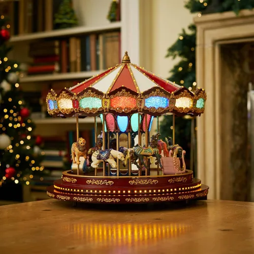 Vista 8 de Mr. Christmas - Tiovivo Deluxe Musical Navideño Animado, Luces LED, Reproduce 20 Canciones, 38 cm, Multicolor