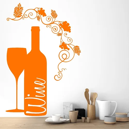Vista 6 de Vinilo adhesivo de pared botella de vino vidrio uva alcohol bar pegatinas (ig4232) marrón