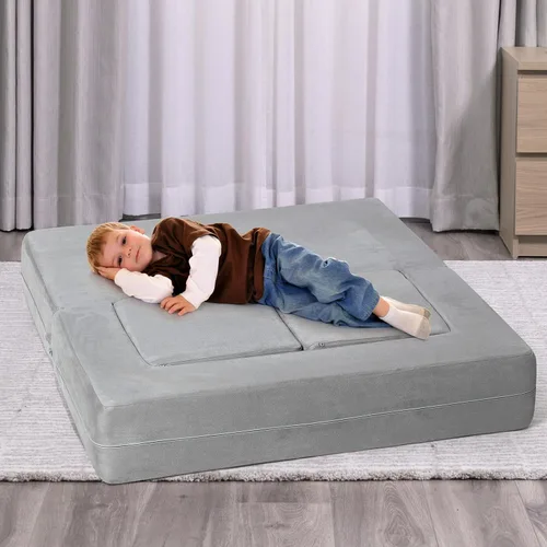 Vista 6 de Sofá modular para niños pequeños, muebles imaginativos para dormitorio, sofá infantil para jugar, dormir, niñas y niños pequeños, gris