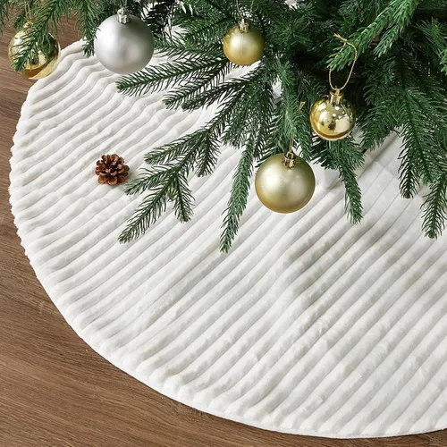 Vista 6 de Faldón de árbol de Navidad de piel sintética: 36 pulgadas, falda de árbol de Navidad de piel sintética de felpa blanca con patrón de textura