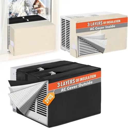 Vista 8 de 2 cubiertas de aire acondicionado de ventana para exteriores y cubiertas de aire acondicionado para interiores, aislamiento de 3 capas con papel