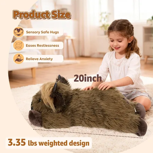Vista 5 de Onsoyours - Animales de peluche originales de vaca de las tierras altas con peso de 3.35 libras, 20 pulgadas, grandes para microondas para aliviar