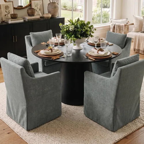 Vista 8 de Silla de comedor tapizada color beige, sillas modernas para cocina y comedor con brazos, cómoda silla de sofá de lino para sala de estar