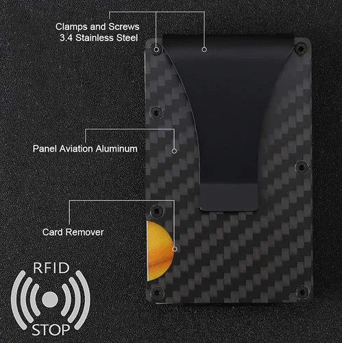 Vista 5 de JYHF - Cartera con clip de bloqueo RFID para hombres y mujeres, cartera minimalista para tarjetas de créditoorganizador, billeteras de fibra