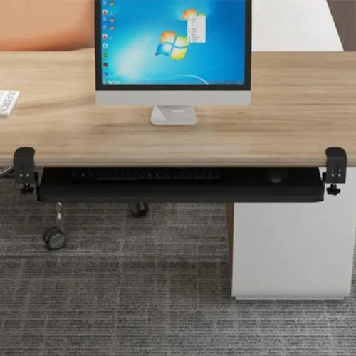 Vista 3 de Bandeja de madera para teclado para debajo del escritorio, soporte ergonómico para teclado, plataforma extraíble ajustable de 21 pulgadas, extensor