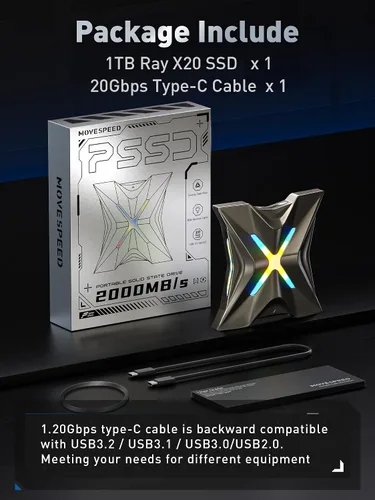Vista 6 de MOVE SPEED Magnético 1TB SSD Externo Portátil - 2000MB/s USB-C 3.2x2, Unidad Portátil Compatible con PS5/PC/Smartphone, Almacenamiento Compacto
