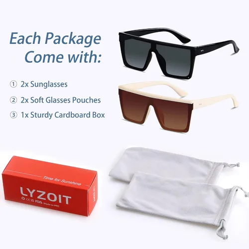 Vista 6 de LYZOIT Lentes de sol cuadrados de gran tamaño para mujeres y hombres, parte superior plana grande, protección UV, sombras sin montura