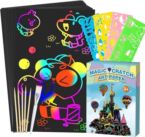 Vista 8 de Paquete de 2 juegos de arte de papel para rascar: cuadernos, suministros de Negro profundo